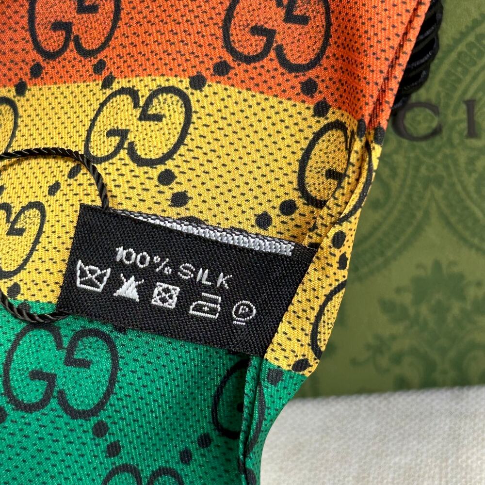 100% SILK Gucci Luxury Scarf Designer GG Logo Rainbow Pride Glam Elegant NWT - Picture 3 of 4